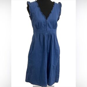 *****MAVI Elegant Blue V-neck Button-Front Midi Dress with attached belt